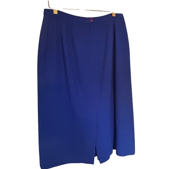 Vintage Blue Wool 98% Pencil Skirt Back Slit Lined Size 12 Academia Professional - Picture 3 of 9